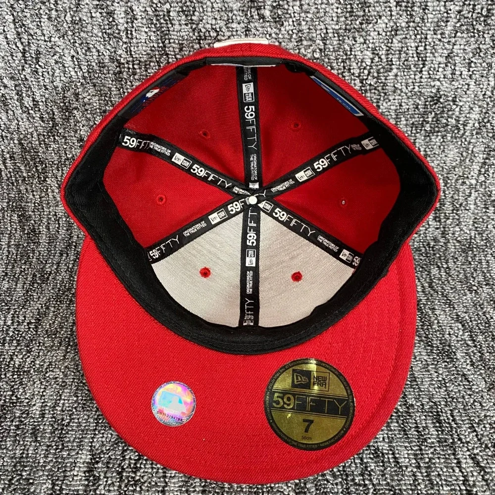 New Era 59FIFTY NY New York Yankees Red Fitted Hat Size 7 Red Bottom MLB Cap